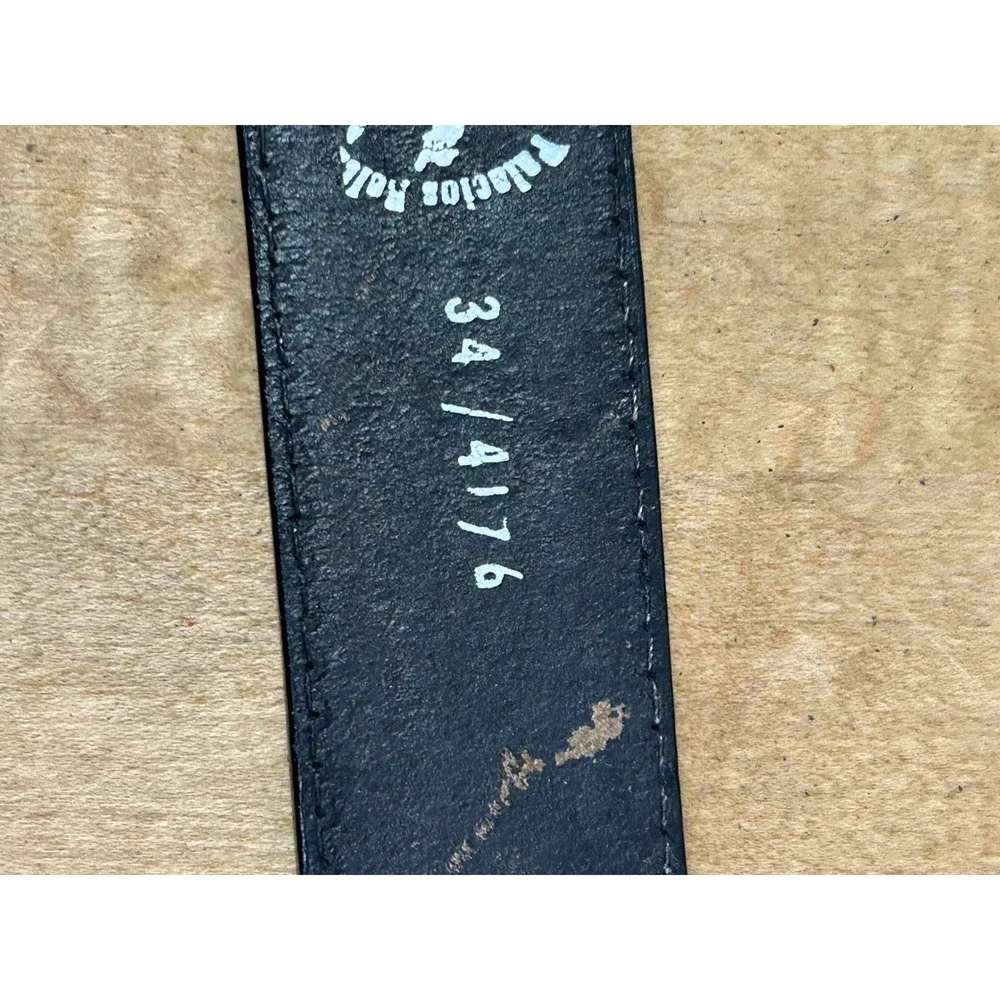 Palacios Belt Men 34 Black Western Tooled Eisenhower Dollar Buckle Leather